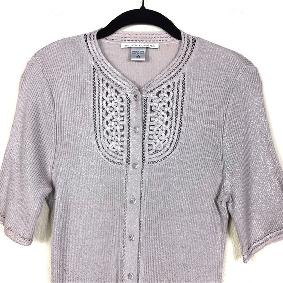 NWT Peter Nygard Metallic Button-Front Knit Top S - Picture 3 of 7